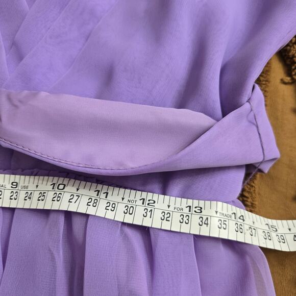 Dessy Creations Vintage 70s Purple Sheer Chiffon Pleated Puff Sleeve Gown 10 - Picture 11 of 12